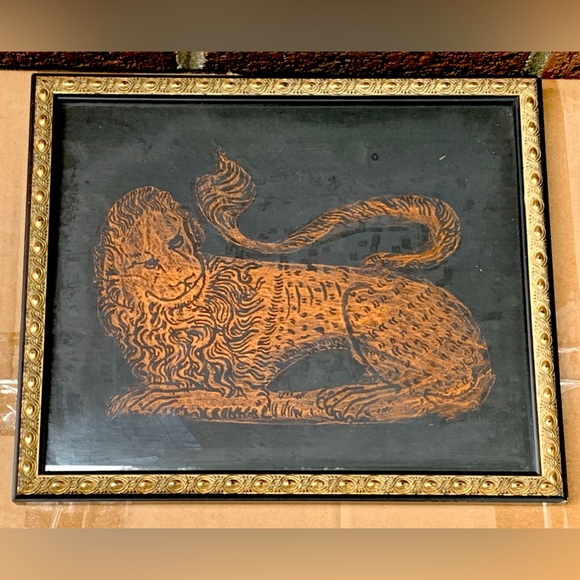 1987 Vintage Handmade Salisbury Cathedral Framed 12” x 10” Lion Brass Rubbing - Picture 5 of 16